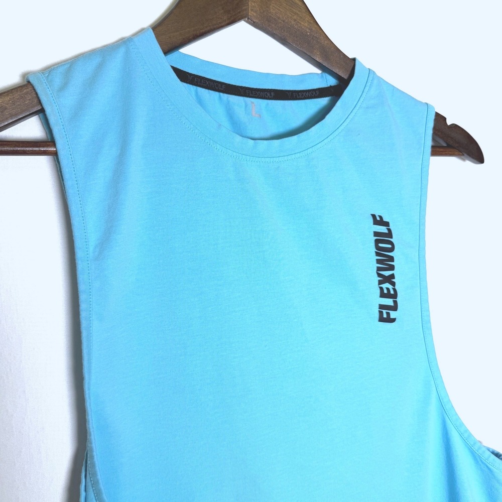 Flexwolf Mens Sleeveless Muscle Tank Top Light Blue Gym Training Shirt Size L